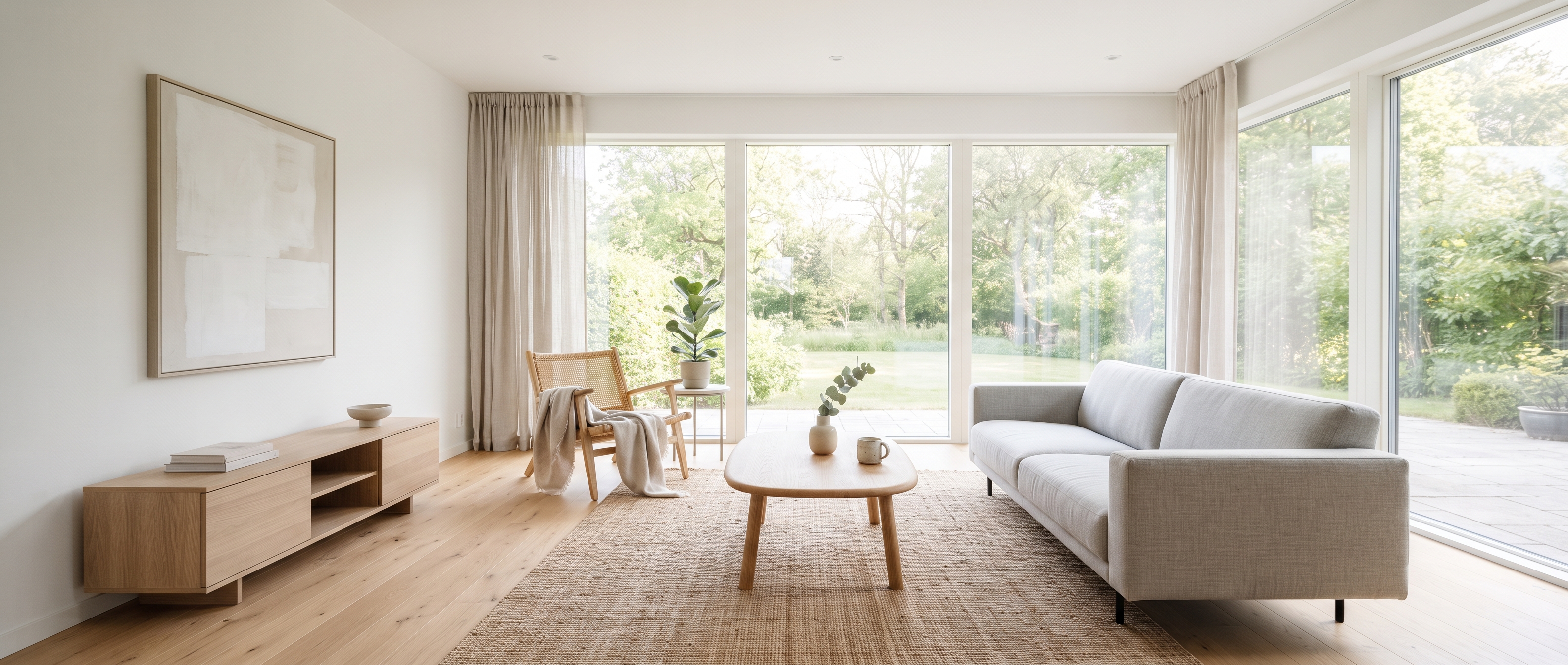 Bright minimal living room, natural light