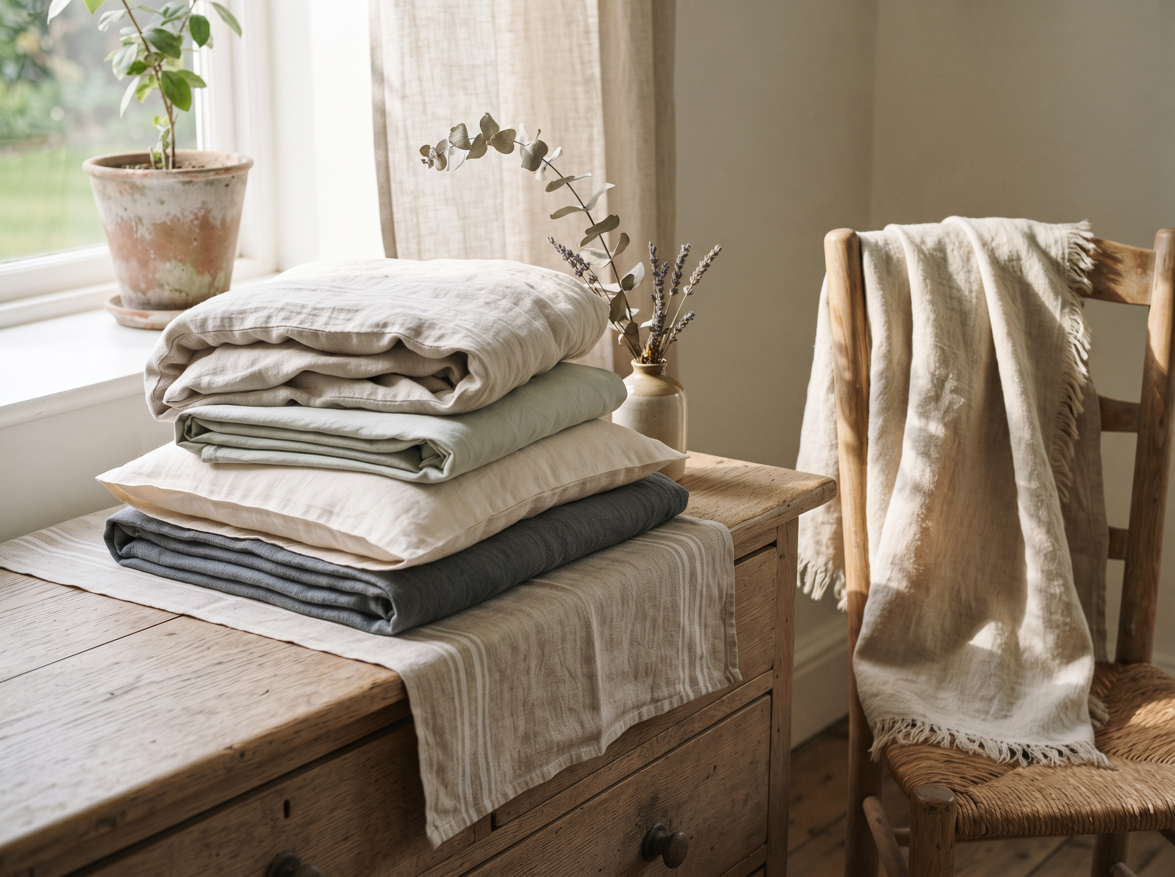 Linen textiles in natural light