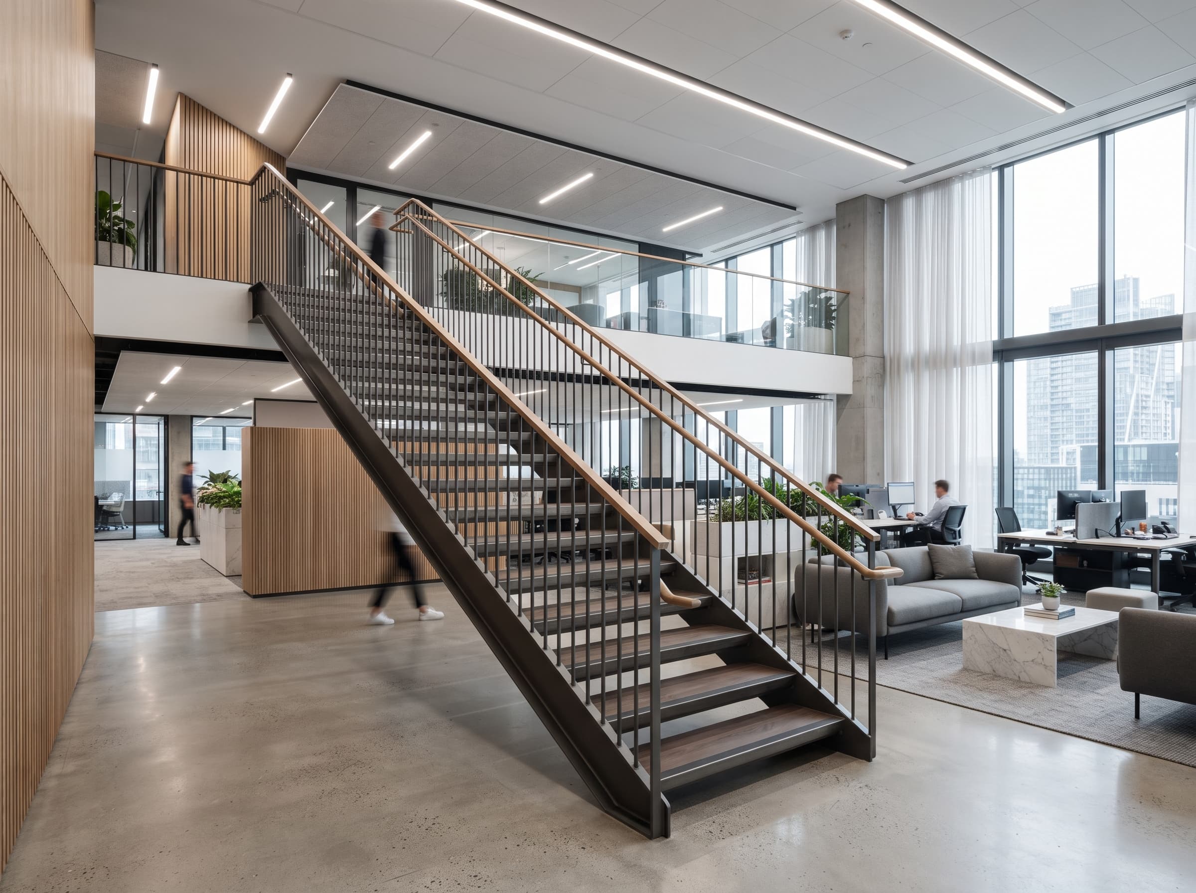 Steel staircase and balustrade in a commercial fitout
