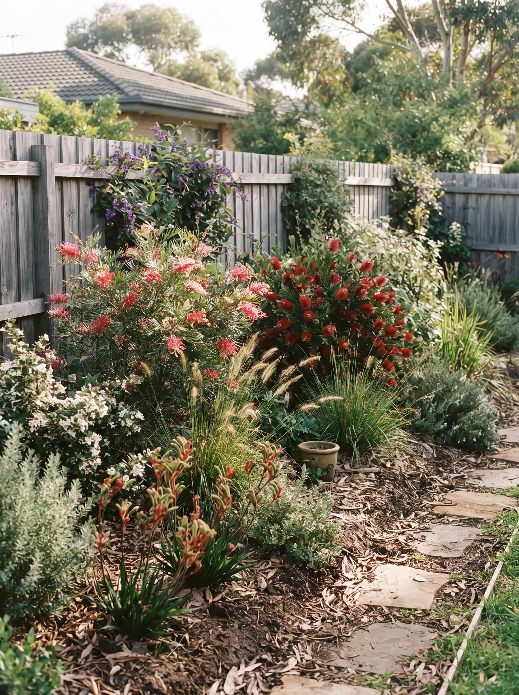 Established native garden bed